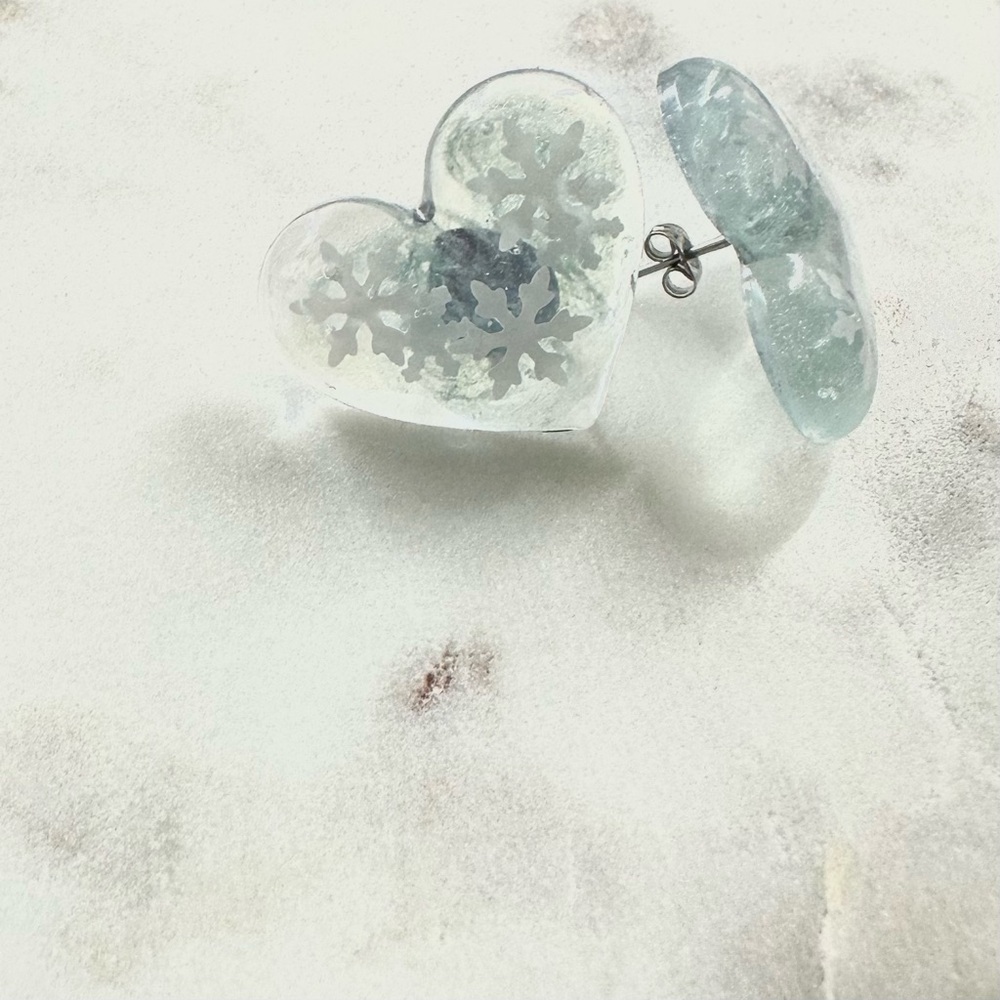 Snowflake Heart Earrings Handmade - Picture 2 of 7